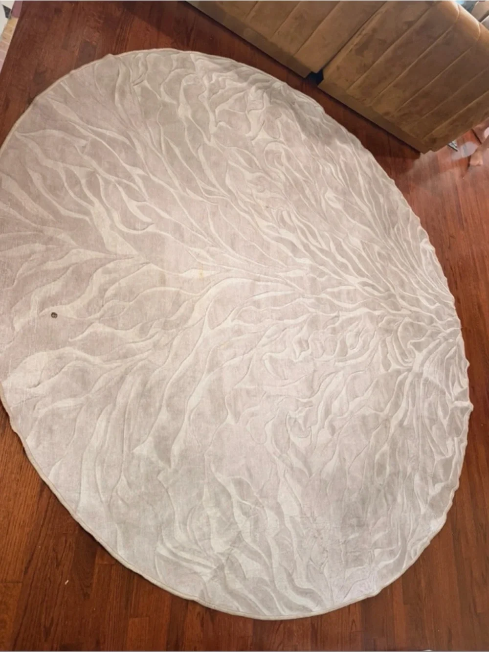 Round Textured Area Rug - Neutral Cream washable